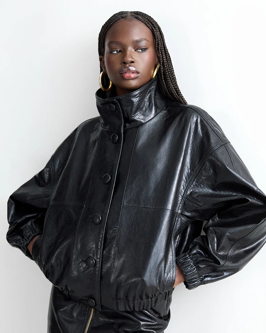 dodiee, KATE leather bomber in noir
