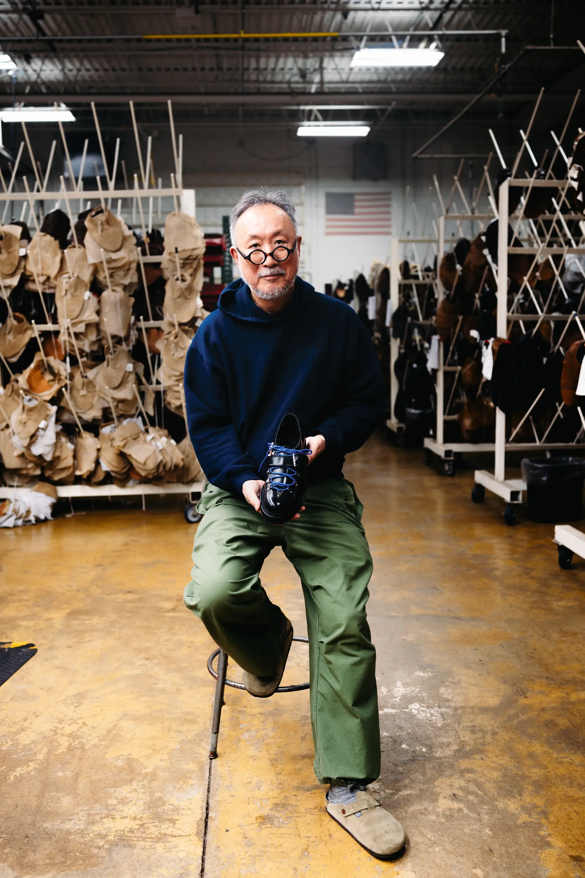Engineered Garments founder Daiki Suzuki with the Adirondack Low Hiker, his first design for Allen Edmonds.