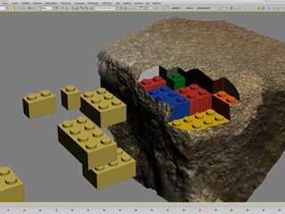 Petchkovsky built the Lego brick shapes using polygon modelling techniques, based on the dimensions of real Lego bricks