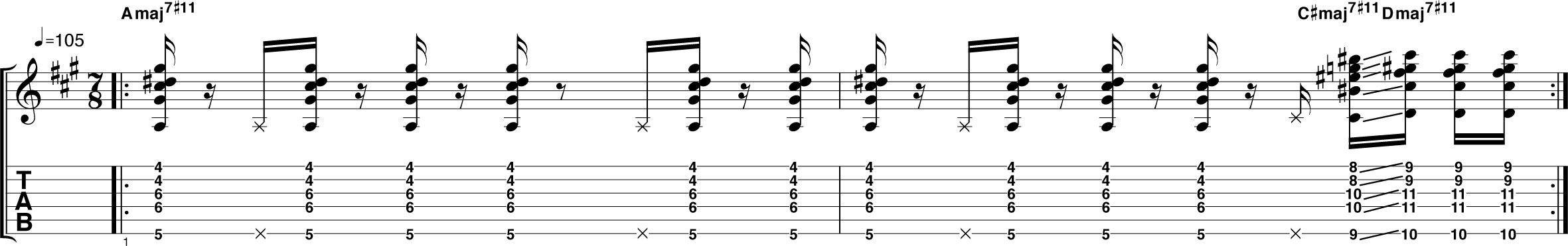 Odd time chord stabs