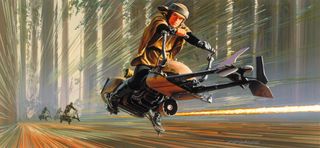 Star Wars art: a speederbike races through trees