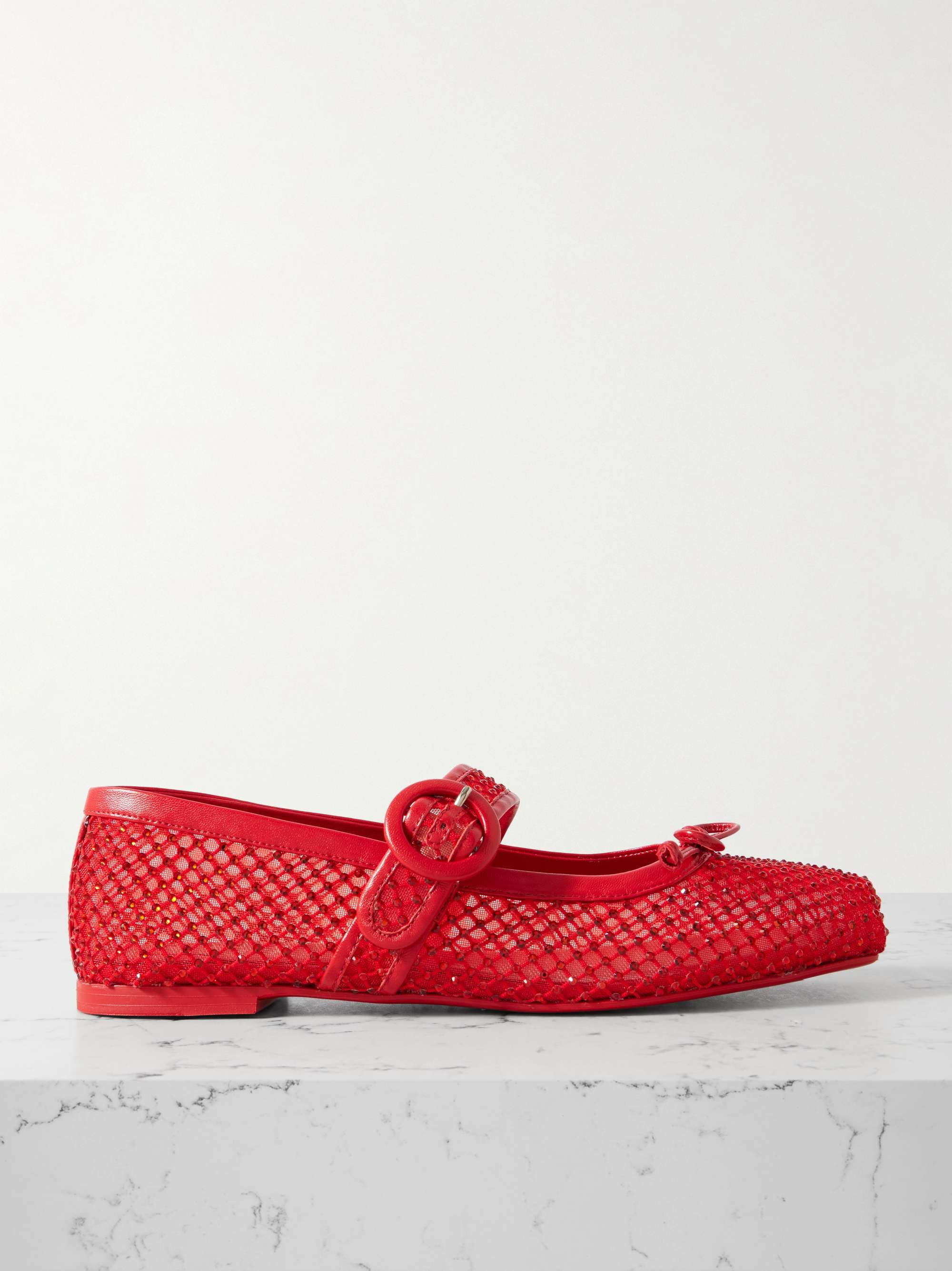 Mamastrapitina crystals with leather trim mesh ballet flats