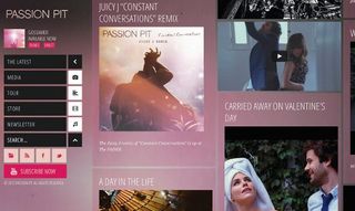 Passion Pit's website displays custom styling for each Post Type, along with advanced navigation for internal pages