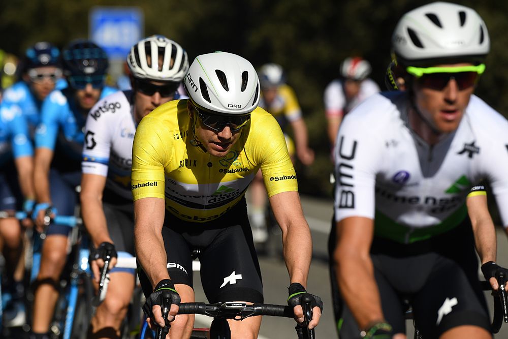 Edvald Boasson Hagen (Dimension Data) wearing the overall leader's jersey in Valencia