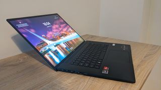 The Acer Swift Edge photographed on a wooden desk.