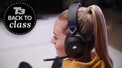 Corsair HS65 Wireless headset worn by female gamer