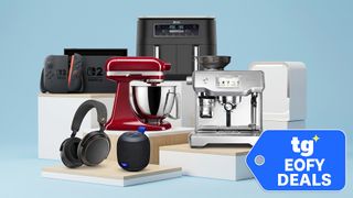 Various products on podiums with EOFY DEALS badge overlaid