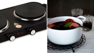 Aldi portable hob with saucepan of mulled wine