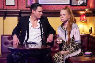 Bianca Jackson and Zack Hudson look concerned as they have a drink in the Vic.