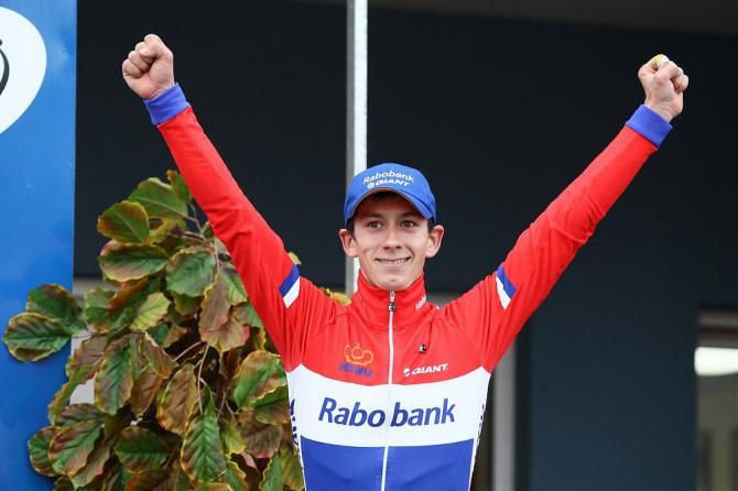 Dutch champion Lars van der Haar on the podium after winning his second straight 'cross World Cup in Tabor