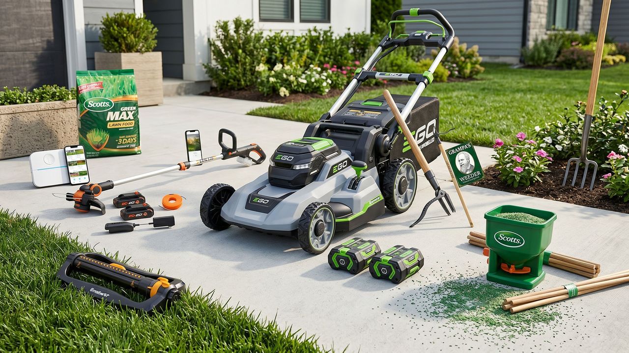 AI generated hero image showing best Amazon Prime Day lawn care deals