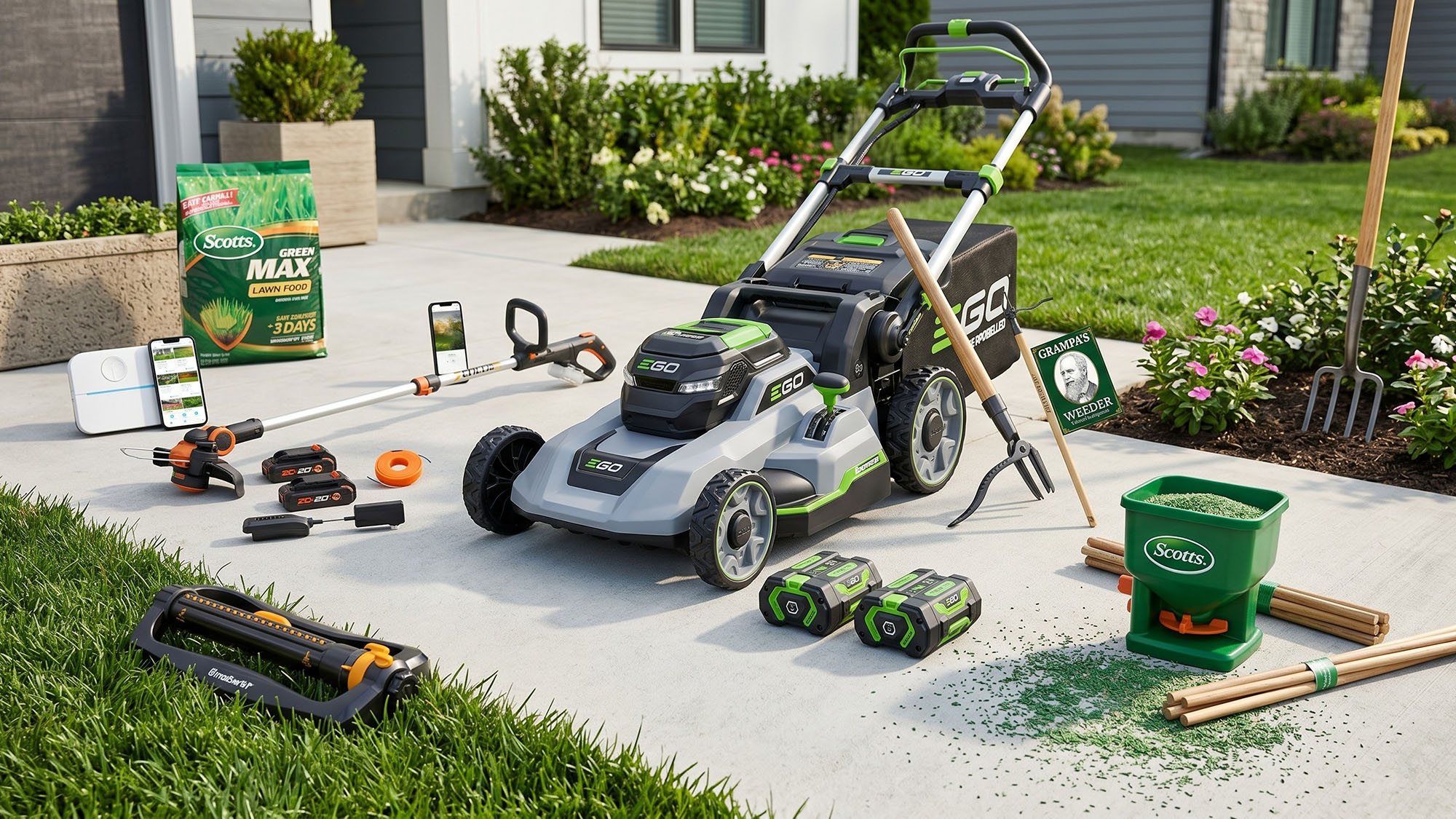 AI generated hero image showing best Amazon Prime Day lawn care deals