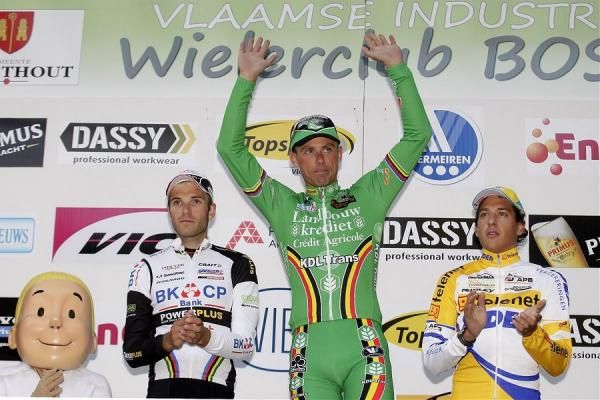 The podium in Kalmthout: Niels Albert (BKCP-Powerplus), Sven Nys (Landbouwkrediet - Euphony) and Tom Meeusen (Telenet-Fidea)