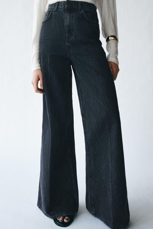 High-Waist Striped Flare Jeans