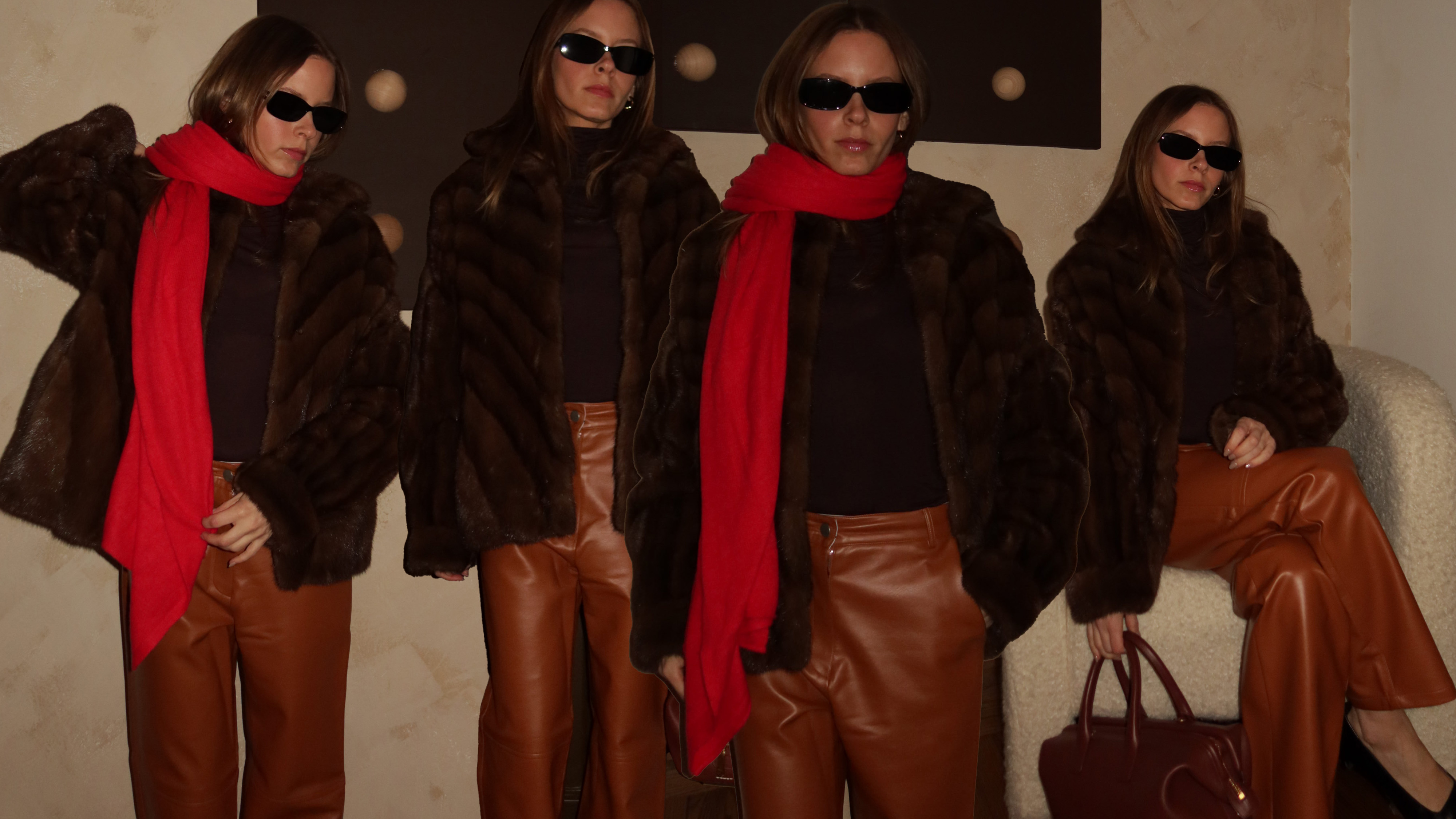 A collage of Nikki wearing the brown cashmere Heattech shirt from Uniqlo.