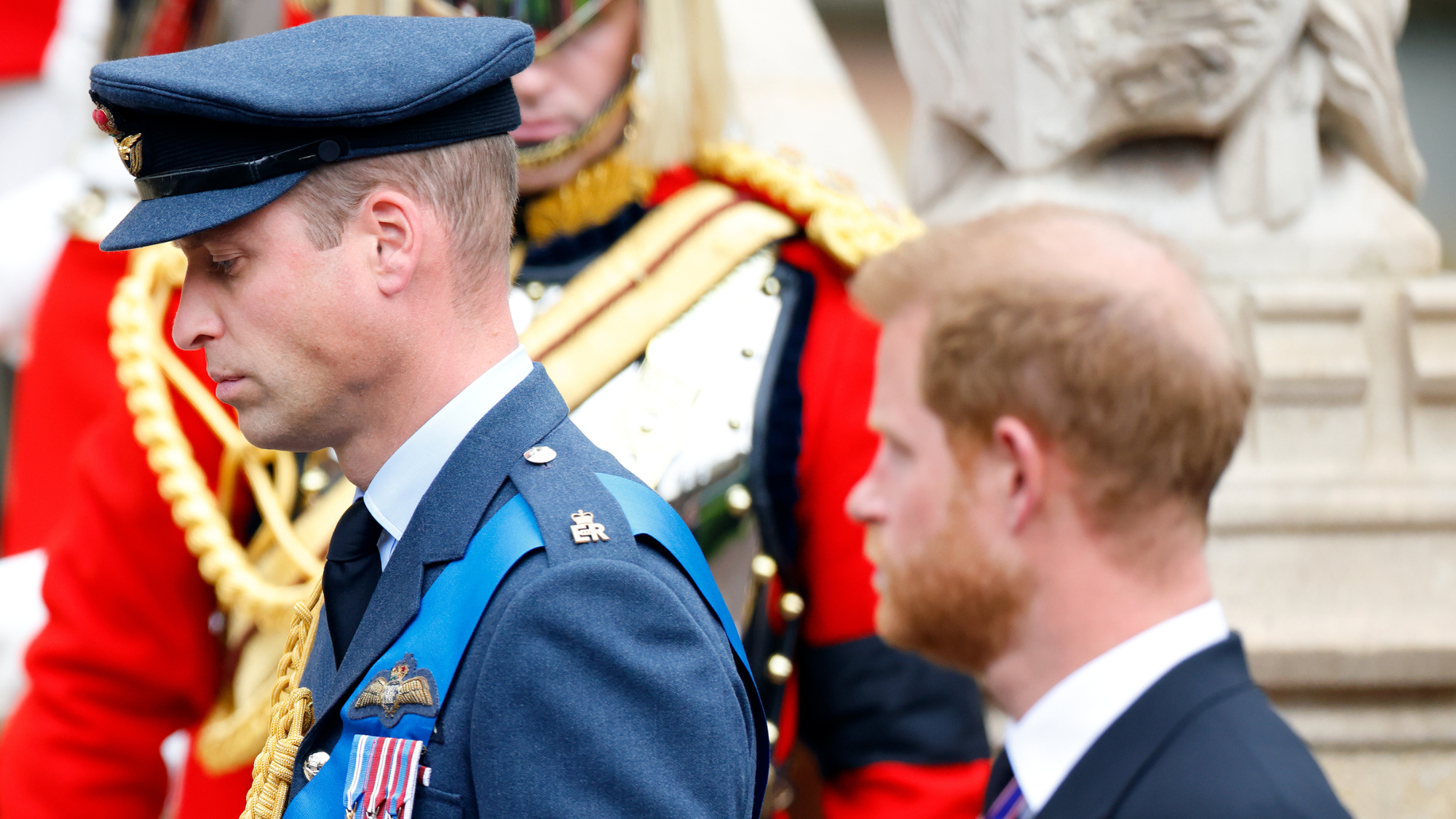 Prince William, Prince of Wales and Prince Harry, Duke of Sussex attend the Committal Service for Queen Elizabeth II at St George's Chapel, Windsor Castle on September 19, 2022 in Windsor, England.