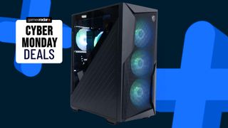 An MSI Codex R2 gaming PC on a blue background for Cyber Monday