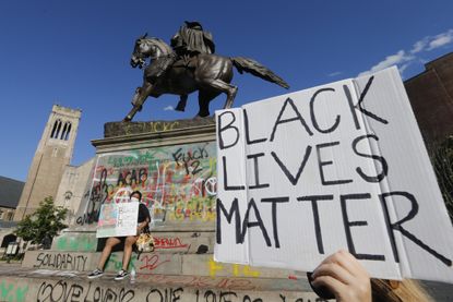 A defaced Confederate monument in Richmond, Virginia.