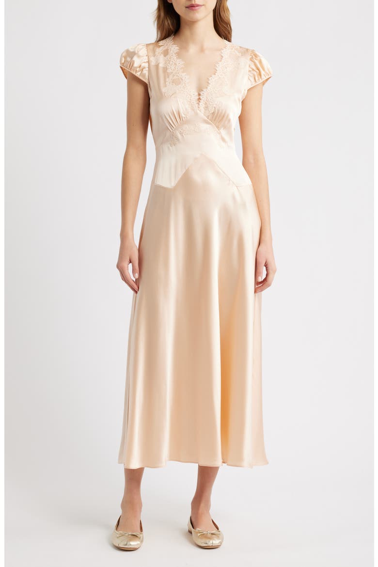 Coraline Lace Detail Floral Satin Maxi Dress