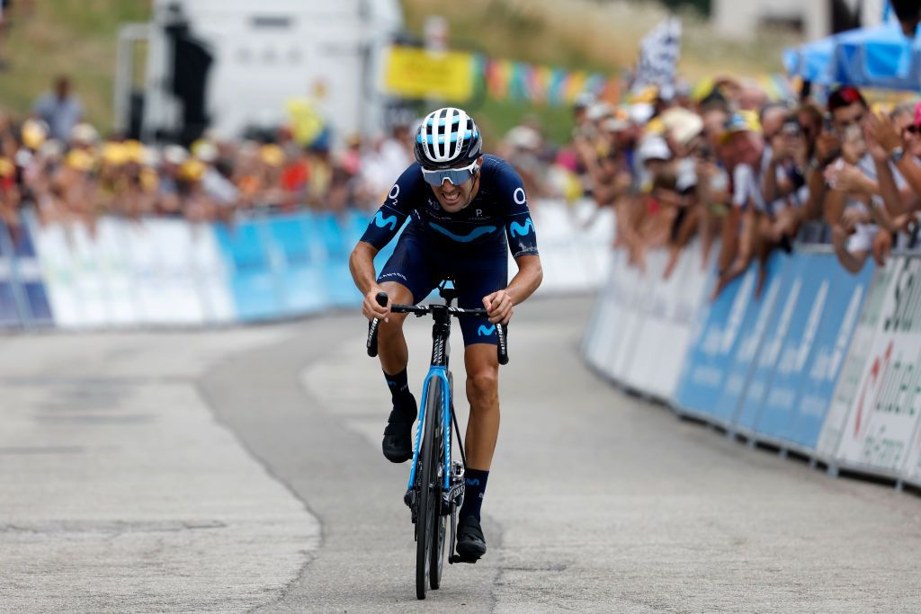LLEX FRANCE AUGUST 11 Antonio Pedrero Lopez of Spain and Movistar Team sprint at finish line to win the 34th Tour de lAin 2022 Stage 3 a 131km stage from Plateau dHauteville to Llex 904m TDA22 on August 11 2022 in Llex France Photo by Bas CzerwinskiGetty Images