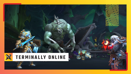 A header image for Terminally Online, PC Gamer's MMO column, showing adventurers doing battle in a dungeon in World of Warcraft.