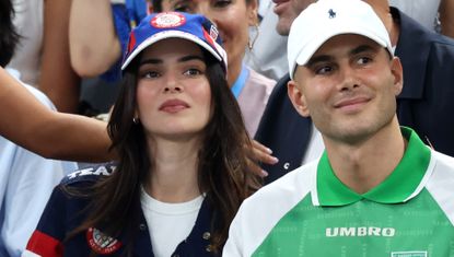 Kendall Jenner wears a ralph lauren jacket and a white tshirt at the 2024 paris olympics