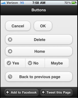 A mobile web page that displays buttons