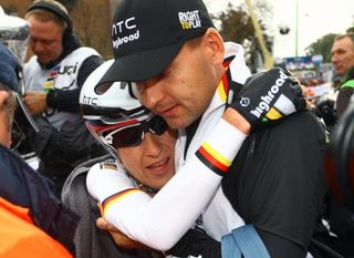 Judith Arndt (Germany) gets a hug after her gold medal winning ride.