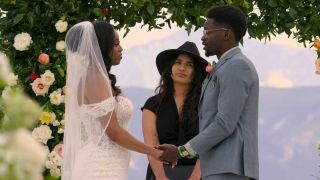 Edmond and Kalybriah at the altar in Love is Blind. 