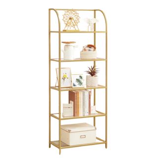 Gold bookshelf with five tiers