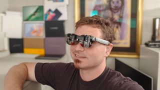 Wearing a pair of RayNeo Air 3S smart glasses