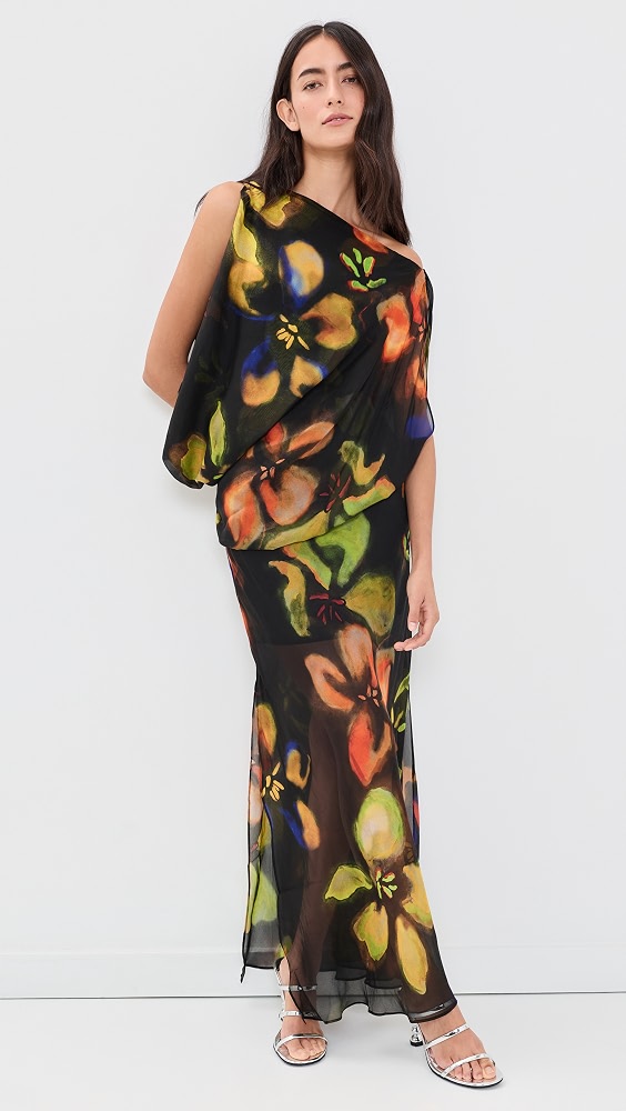 Arisa Silk Maxi Dress - Blur Poppy