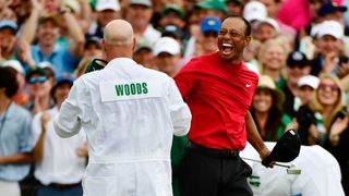 Tiger Woods celebrates winning the 2019 Masters