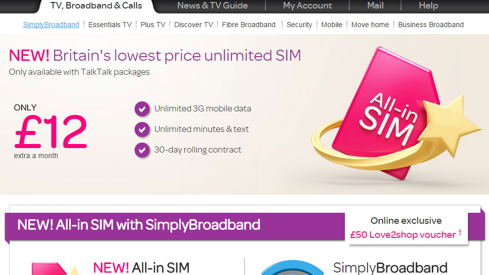 talktalk mobile sim only