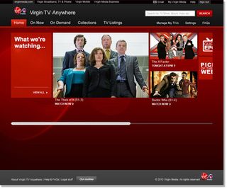 Online home from Virgin TV Anywhere