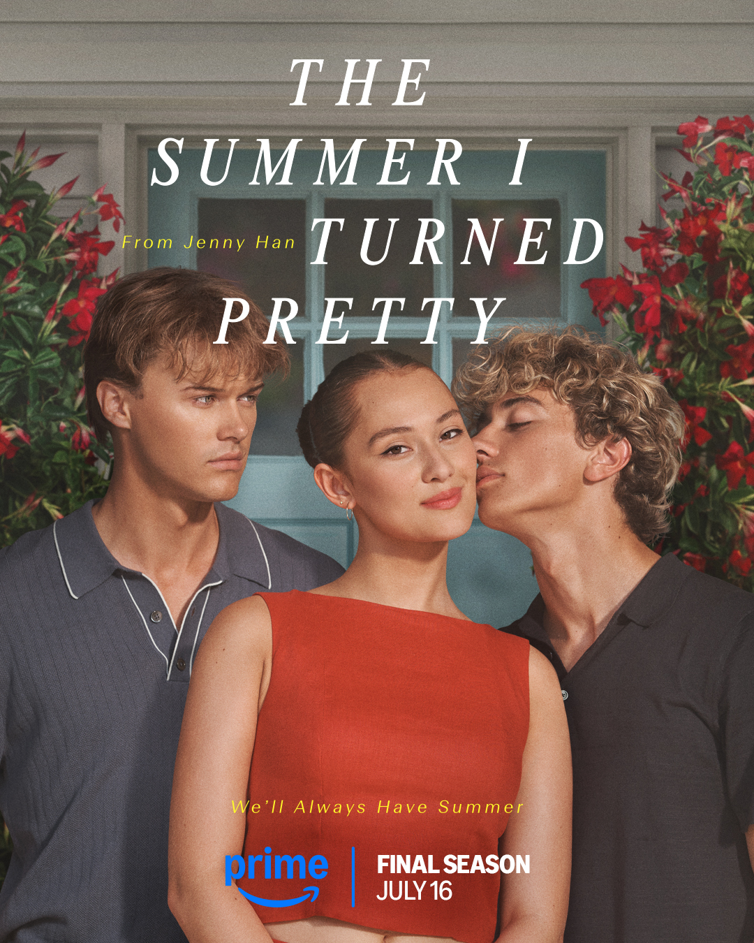 the poster for the summer i turned pretty season 3 with the two boys vying over belly in a sabrina inspired shot