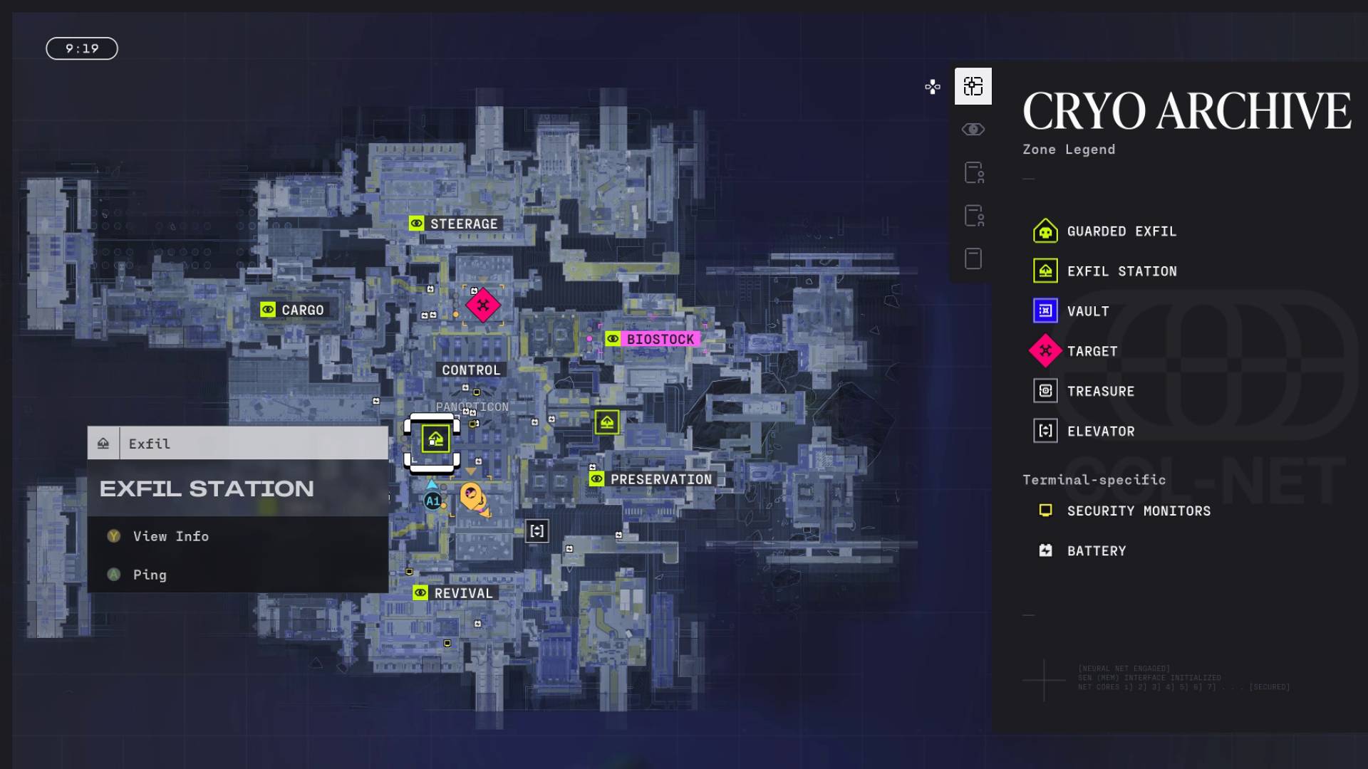 Marathon Cryo Archive exfil station marked on map
