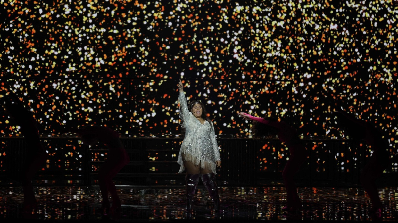 Malta’s Destiny Chukunyere at the semi-final on Tuesday at the Ahoy arena in Rotterdam