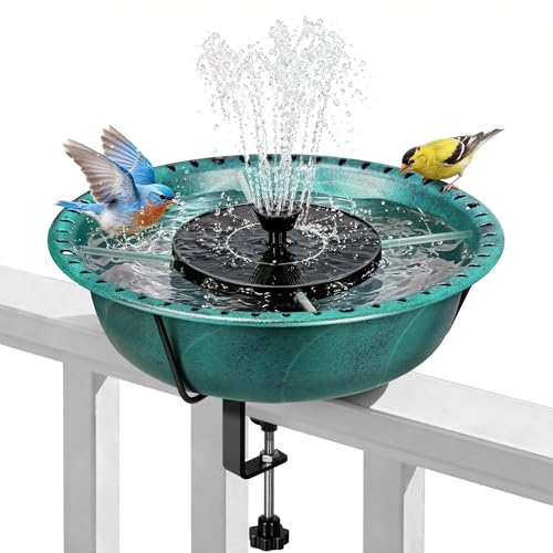 Vivohome Deck Mounted Bird Bath With Solar Fountain, Outdoor Abs Birdbath Bowl With Adjustable Metal Clamp, Solar Powered Pump for Railing, Fence, Balcony, 1.45 Gallons, Green