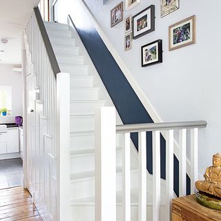 hallway with upstairs navy white painted wall