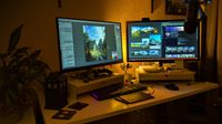 digital art accessories; a two-monitor desk setup