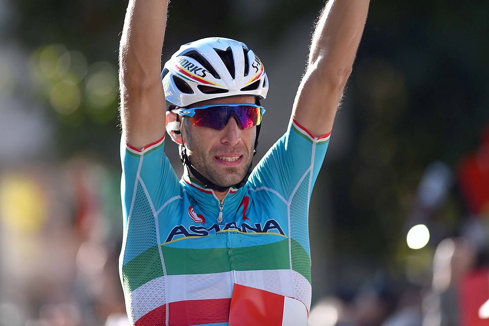 Vincenzo Nibali (Astana) victory salute at the Tour of Lombardy