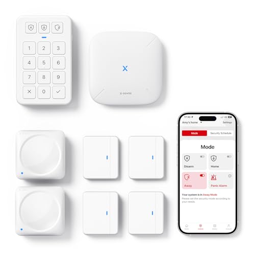 X-Sense Smart Home Security Systems, Wireless Alarm Systems, Works With Alexa, Supports Mobile App Alerts, Includes 1 Base Station, 4 Door Alarms, 2 Motion Sensors, 1 Keypad, As08