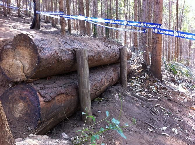 A drop-off on the downhill course.
