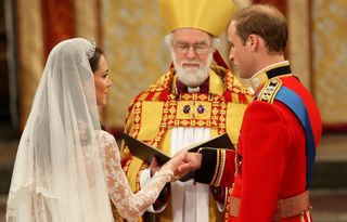 Prince William and Catherine Middleton are married by the Archbishop of Canterbury at Westminster Abbey on April 29, 2011