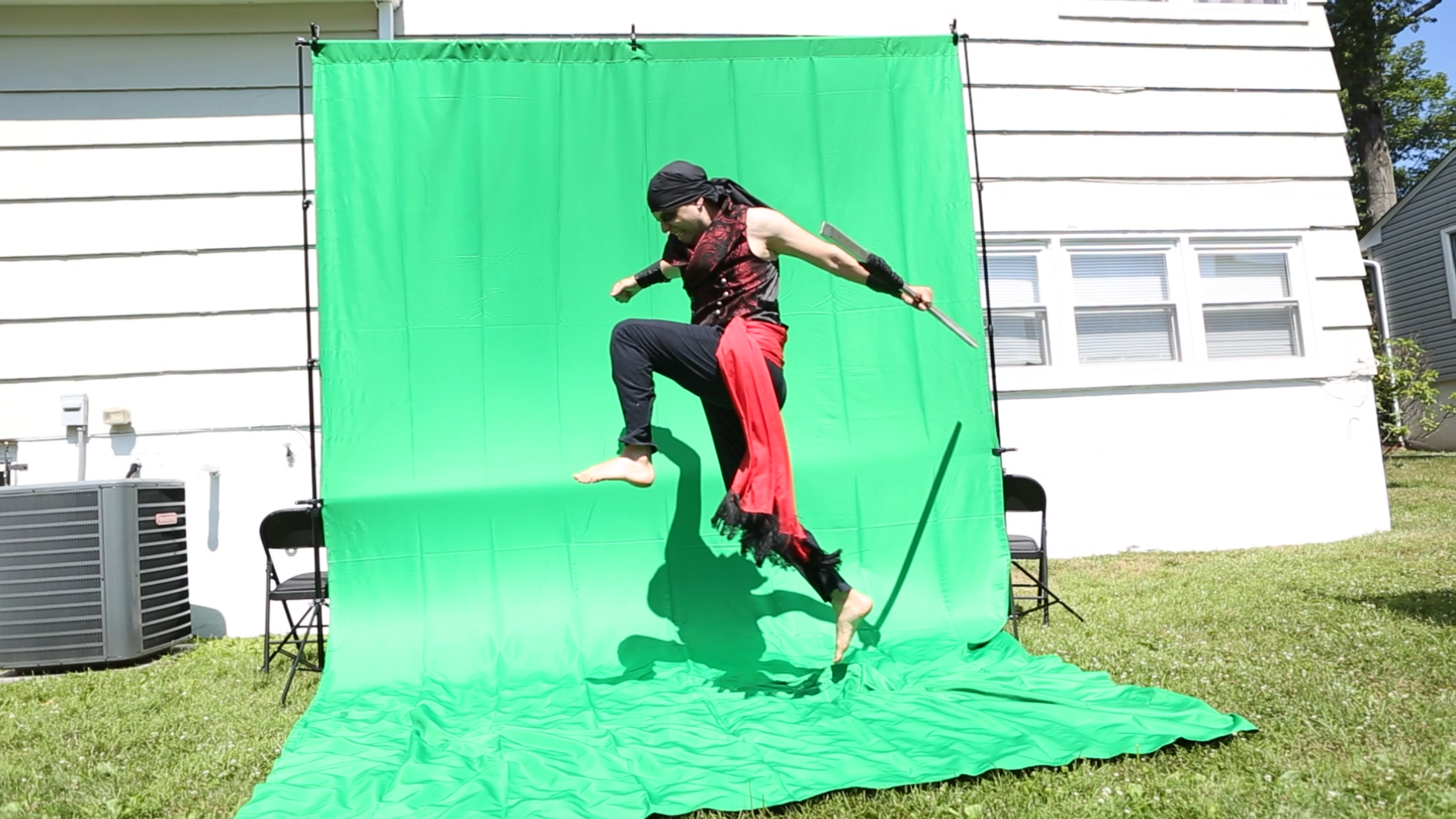 Green screen photos of a game being made