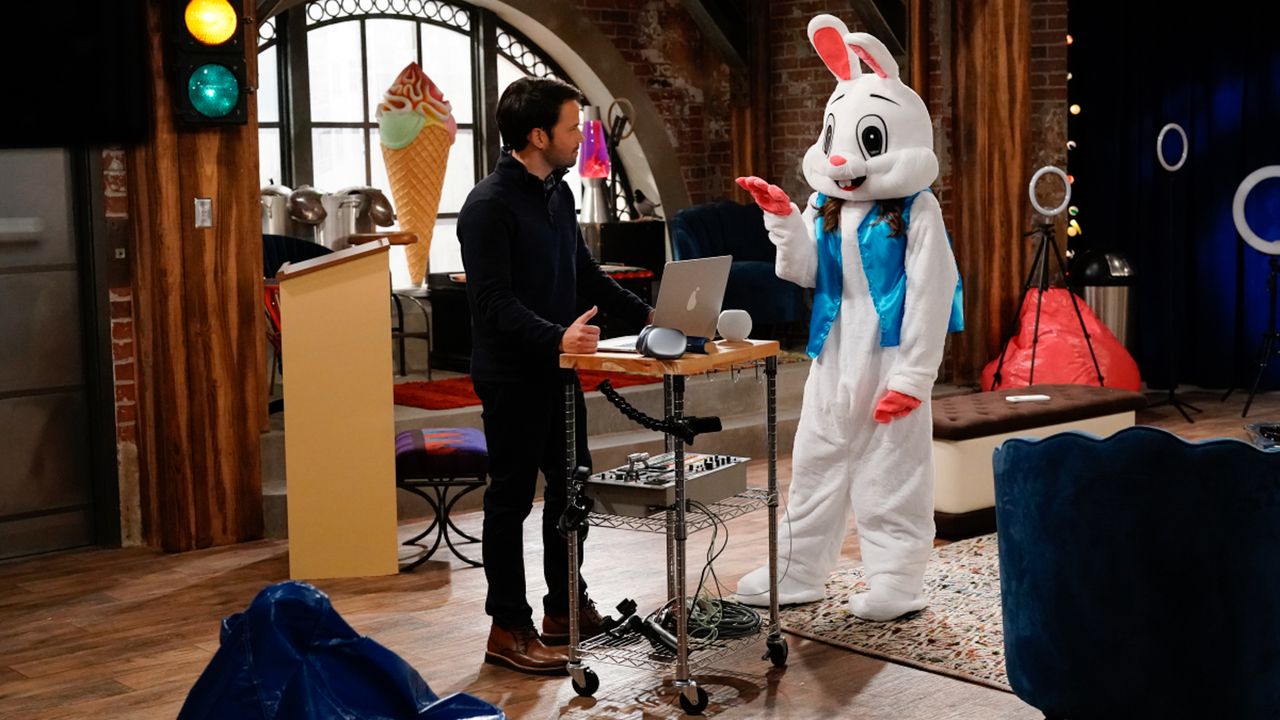 Nathan Kress as Freddie and Miranda Cosgrove as Carly in "iCarly" on Paramount Plus.
