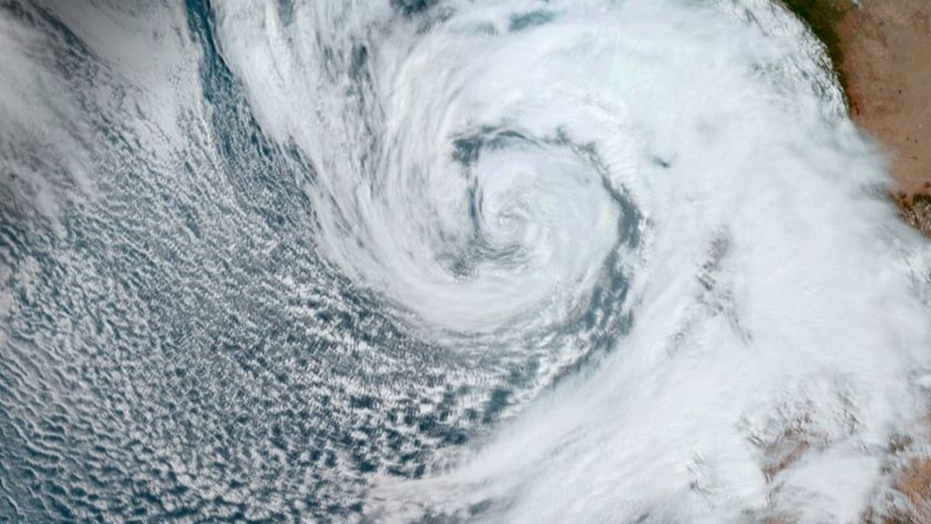 a satellite image of a hurricane forming