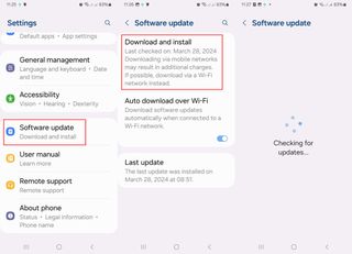 Steps to check software update on a Galaxy phone