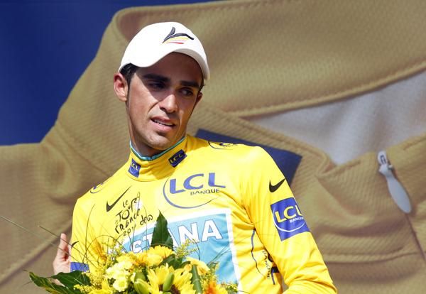 Alberto Contador on the podium